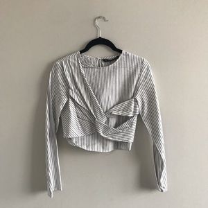 Zara Knot Crop Striped Blouse